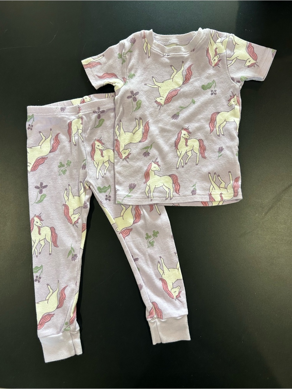 Carter's Lavender and Pink Unicorn Pajama Set - Girls Short Sleeve Top & Pants